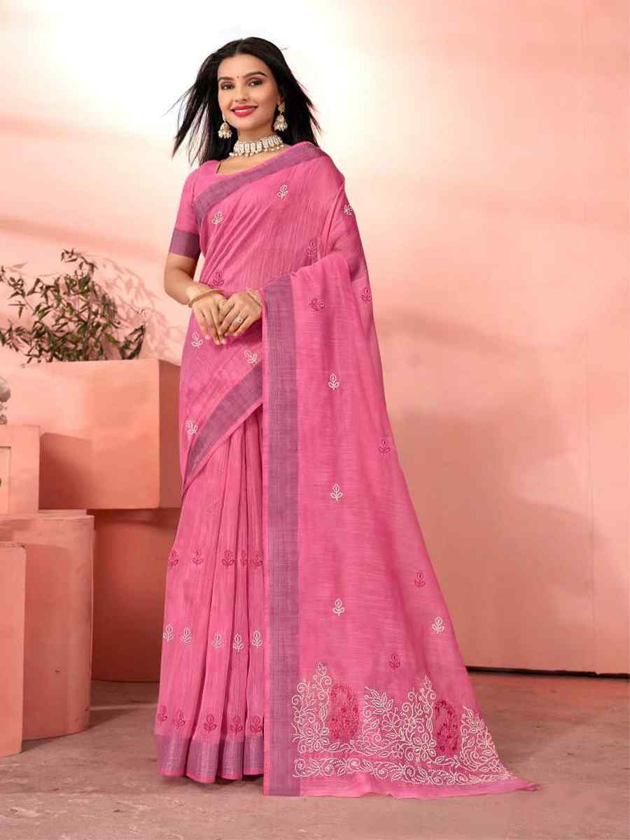 Peach Chanderi Cotton Handwoven Festival Casual Heavy Border Saree