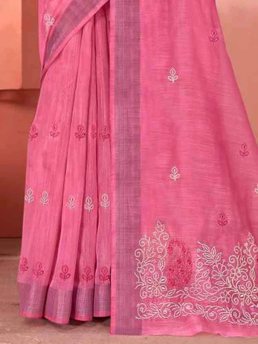 Peach Chanderi Cotton Handwoven Festival Casual Heavy Border Saree