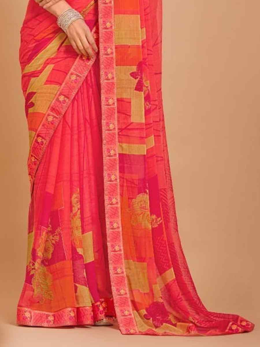 Peach Chiffon Printed Festival Casual Contemporary Saree