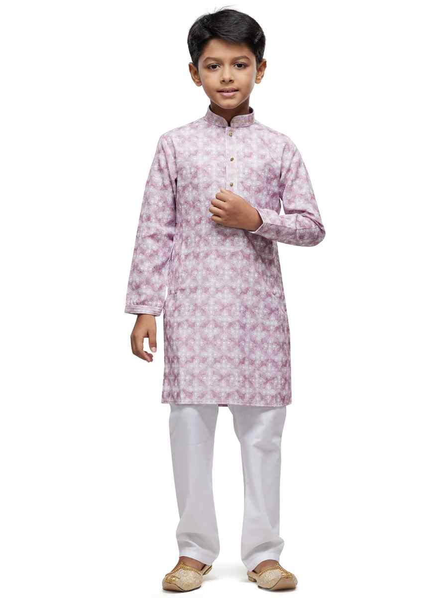 Peach Cotton Printed Festival Party Kurta