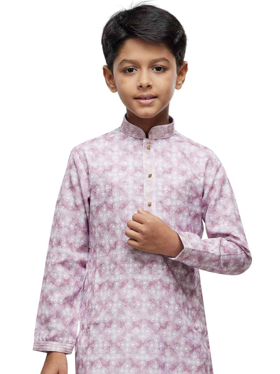 Peach Cotton Printed Festival Party Kurta