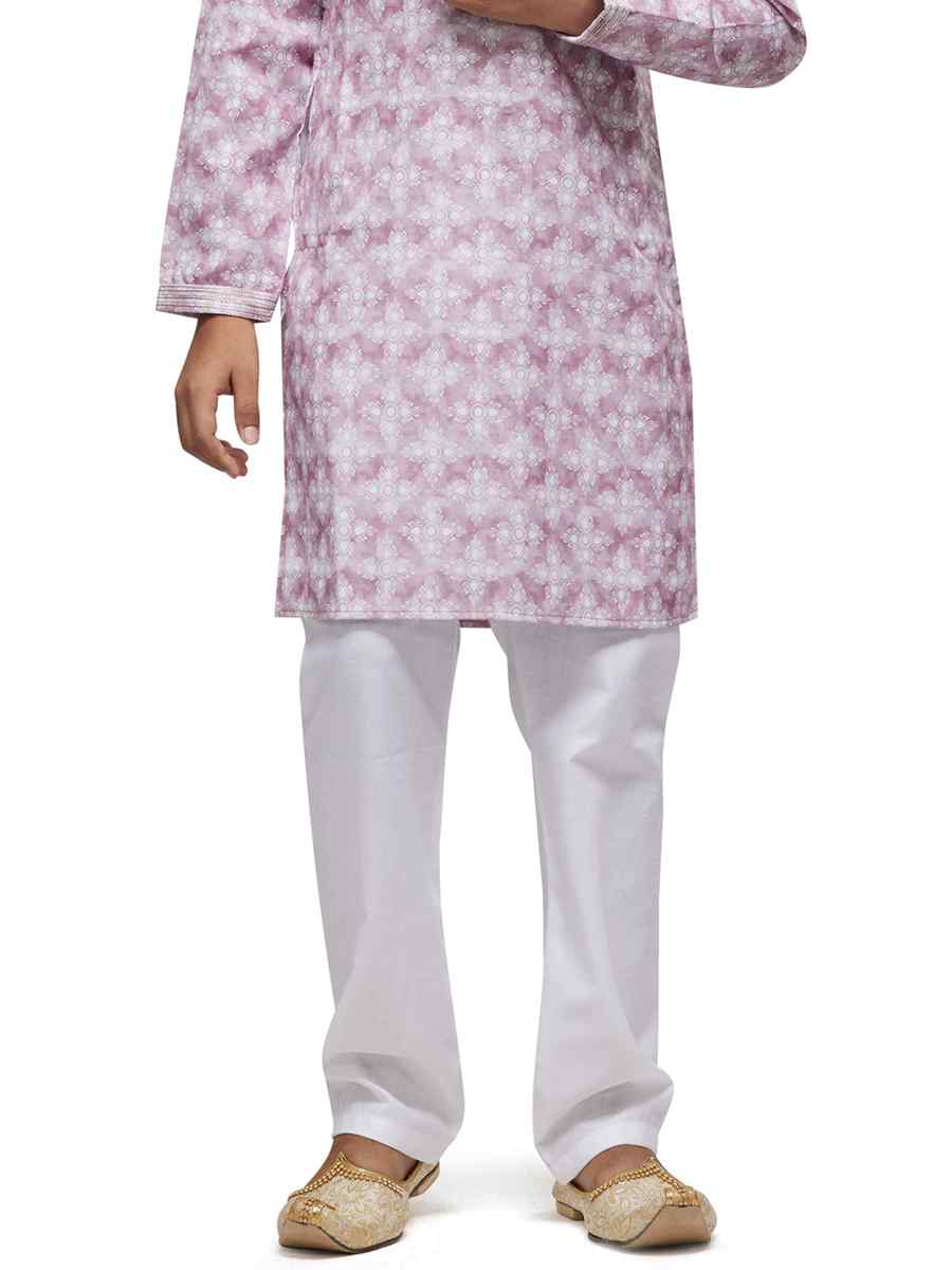 Peach Cotton Printed Festival Party Kurta