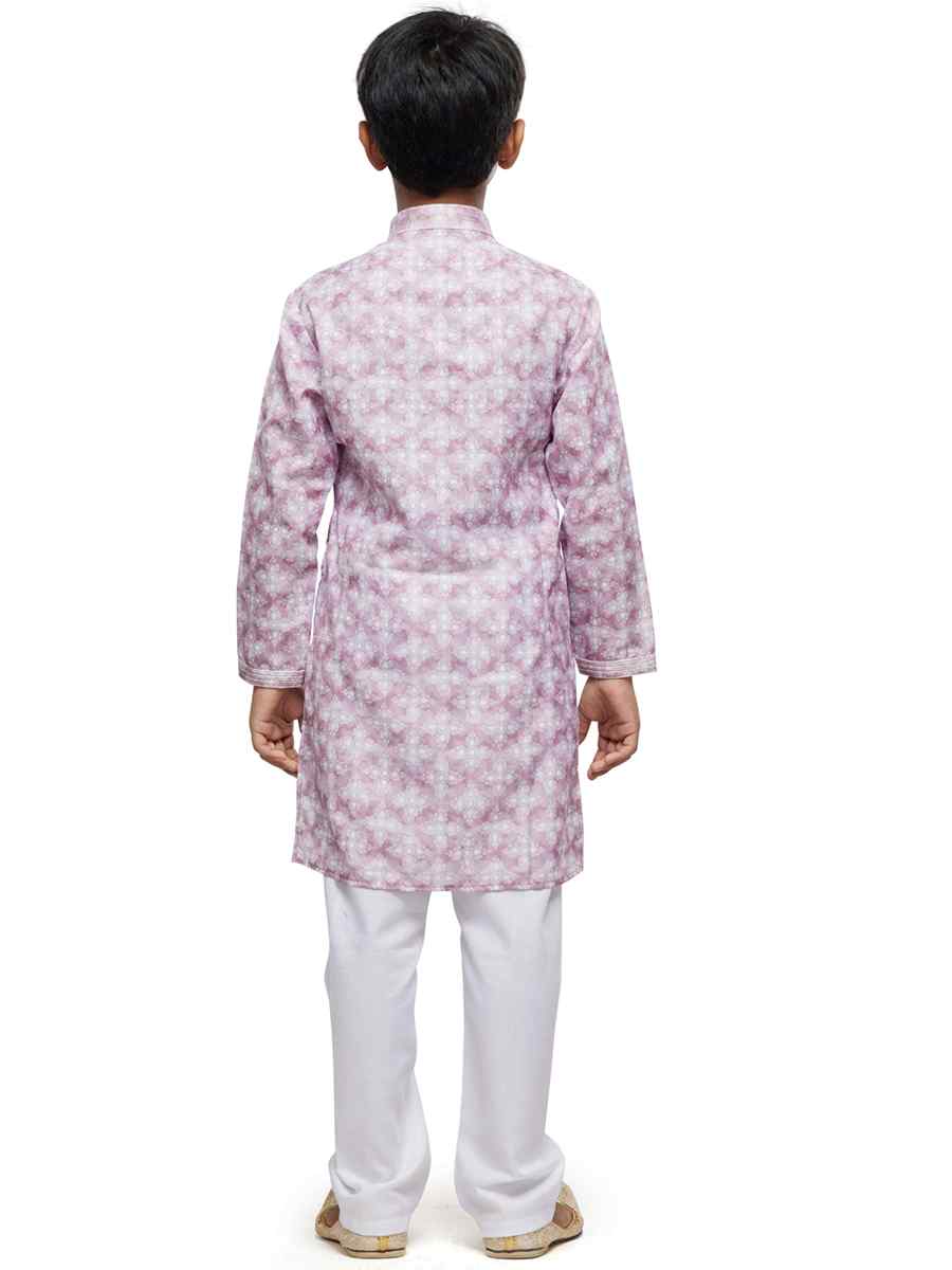 Peach Cotton Printed Festival Party Kurta