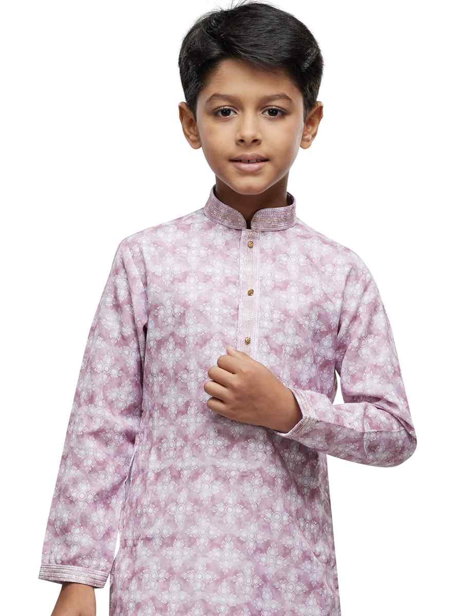 Peach Cotton Printed Festival Party Kurta