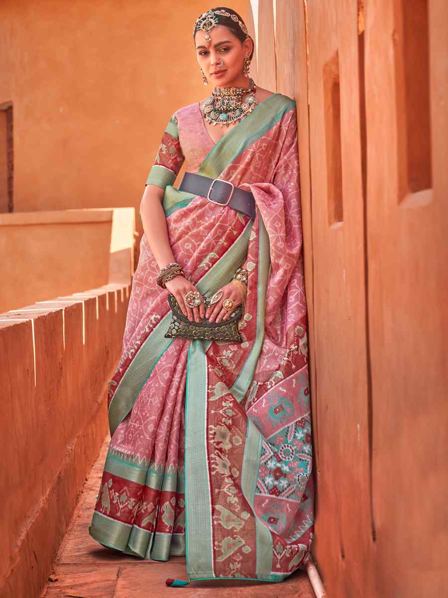 Peach Cotton Silk Handwoven Casual Festival Classic Style Saree