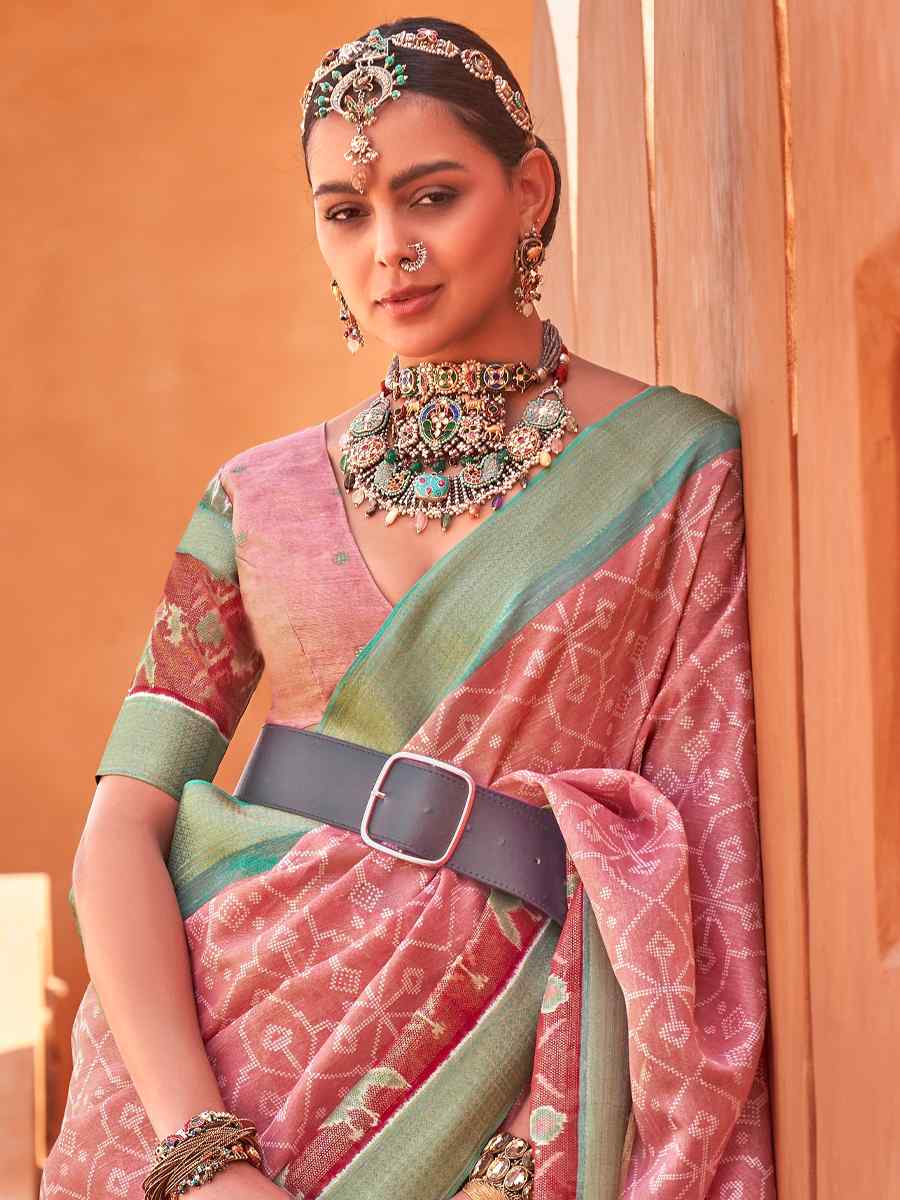 Peach Cotton Silk Handwoven Casual Festival Classic Style Saree