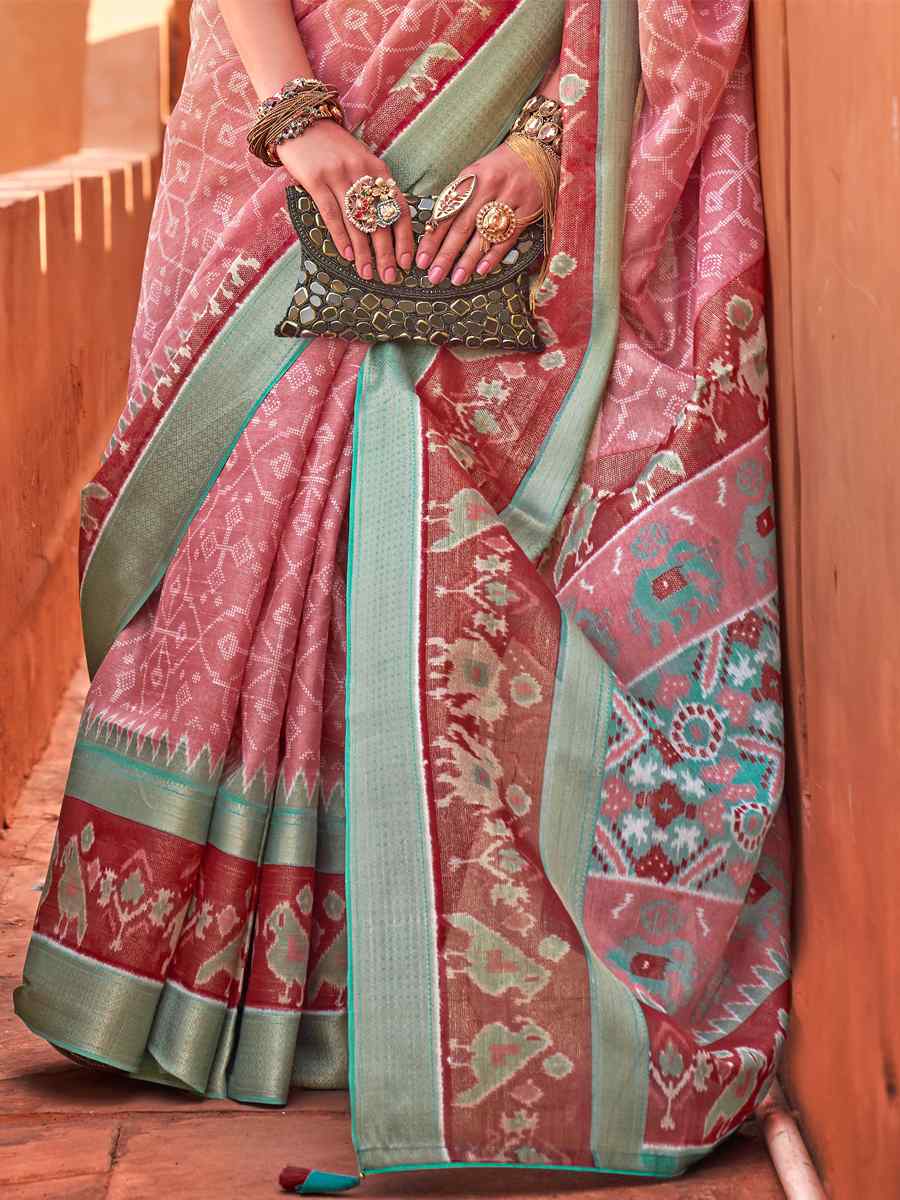 Peach Cotton Silk Handwoven Casual Festival Classic Style Saree