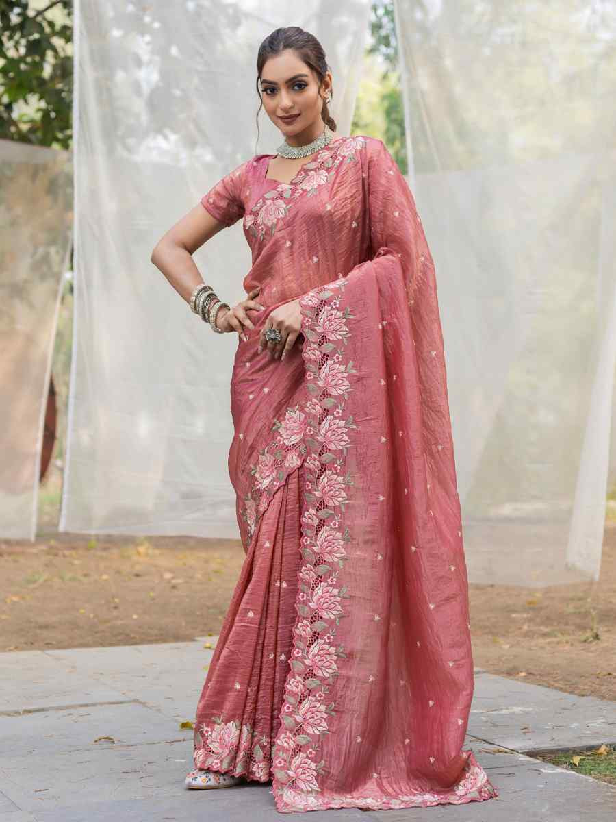 Peach Crush Silk Handwoven Festival Wedding Heavy Border Saree