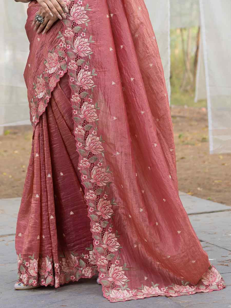 Peach Crush Silk Handwoven Festival Wedding Heavy Border Saree