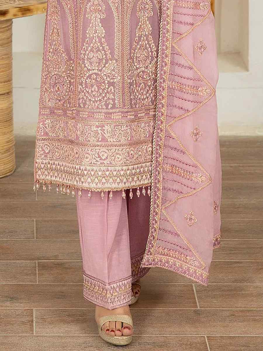 Peach Faux Georgette Embroidered Festival Mehendi Pant Salwar Kameez