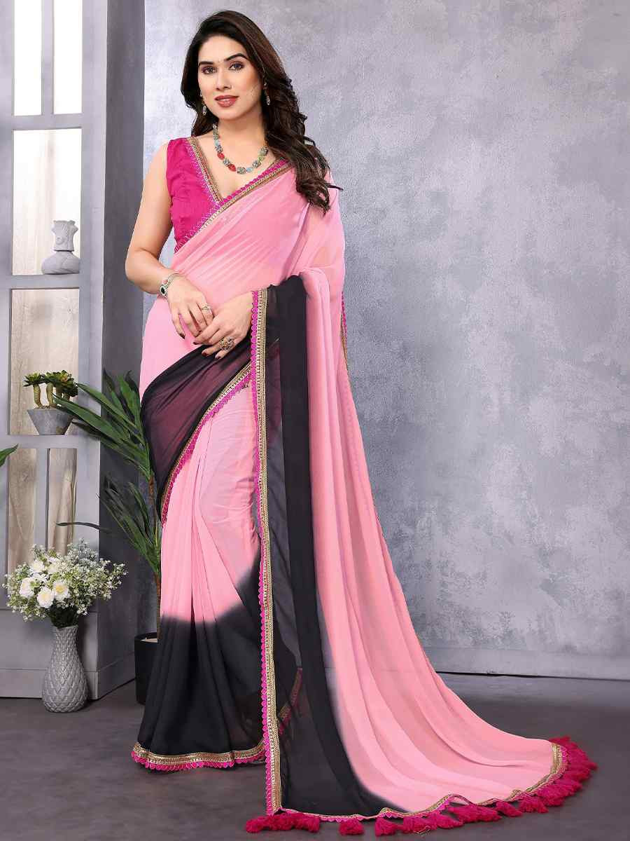 Peach Faux Georgette Printed Casual Festival Classic Style Saree