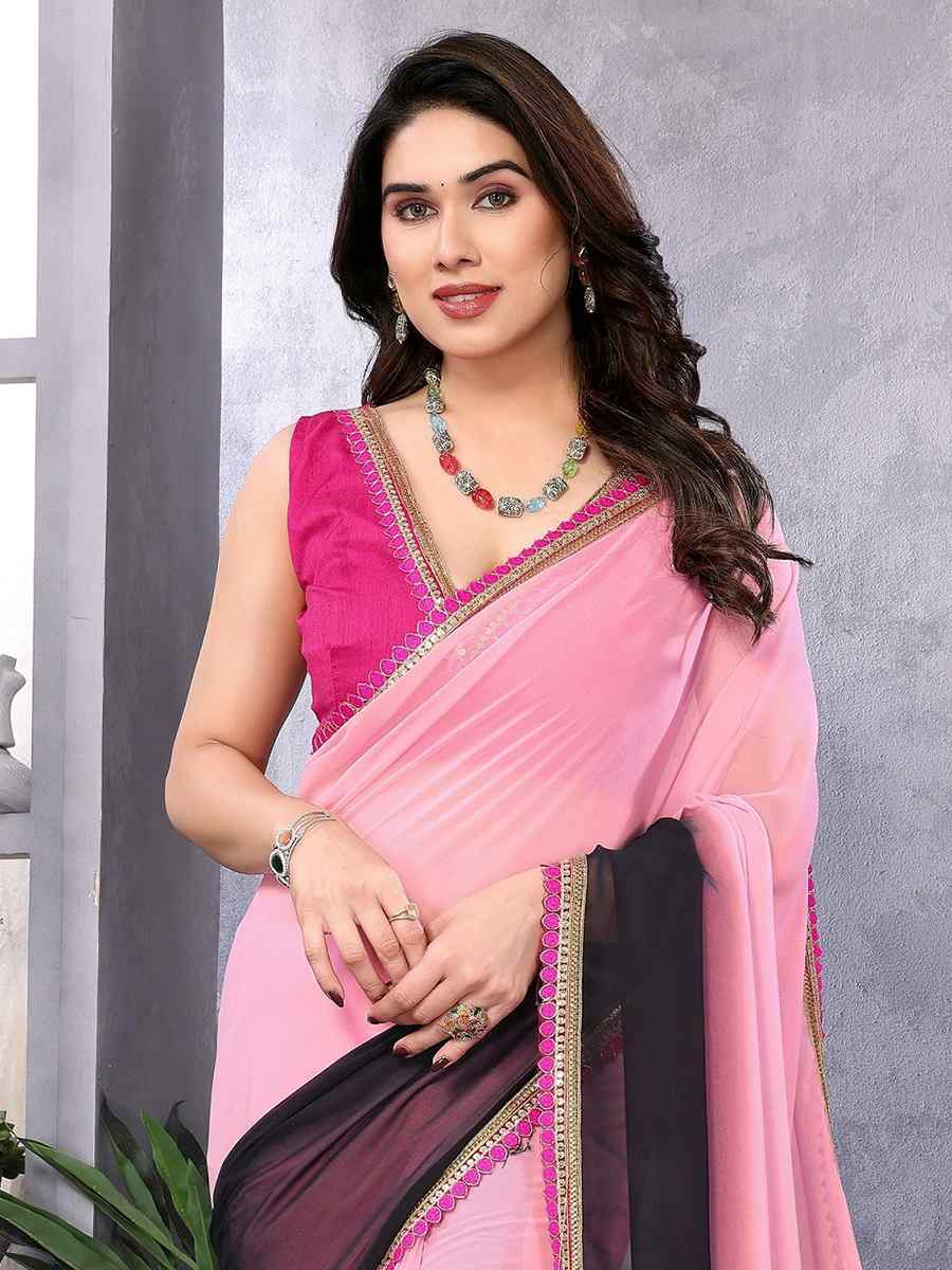 Peach Faux Georgette Printed Casual Festival Classic Style Saree