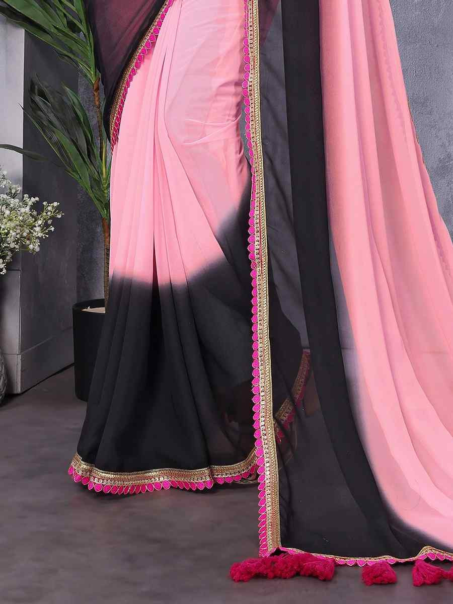 Peach Faux Georgette Printed Casual Festival Classic Style Saree