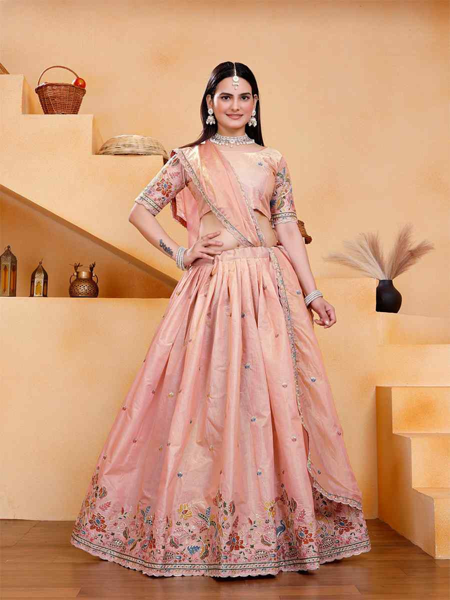 Peach Fendy Silk Embroidered Reception Wedding Bridal Lehenga Choli