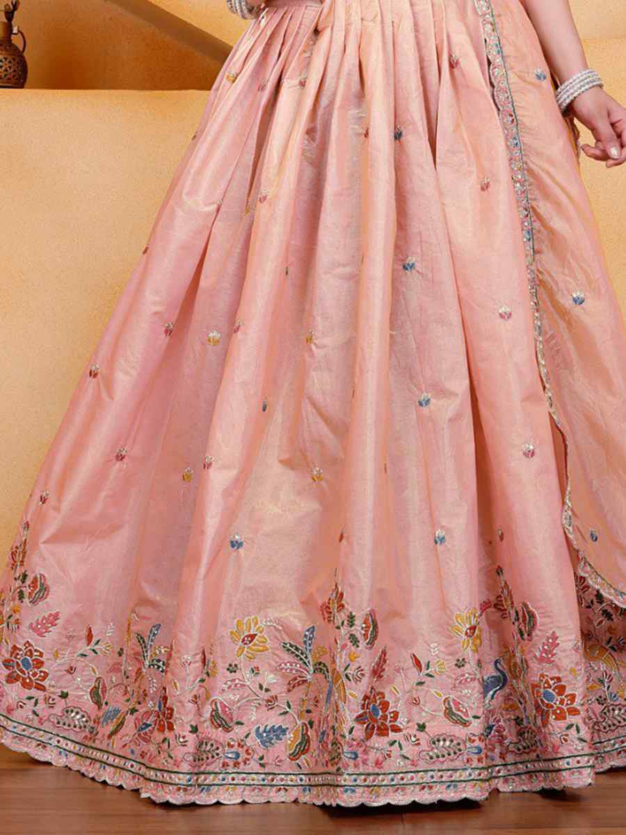 Peach Fendy Silk Embroidered Reception Wedding Bridal Lehenga Choli