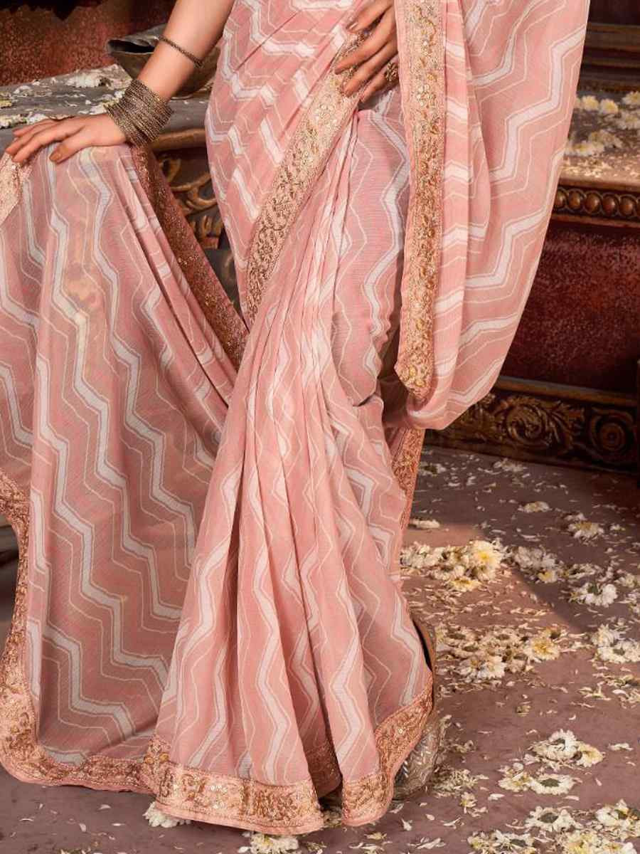 Peach Georgette Embroidered Festival Party Classic Style Saree