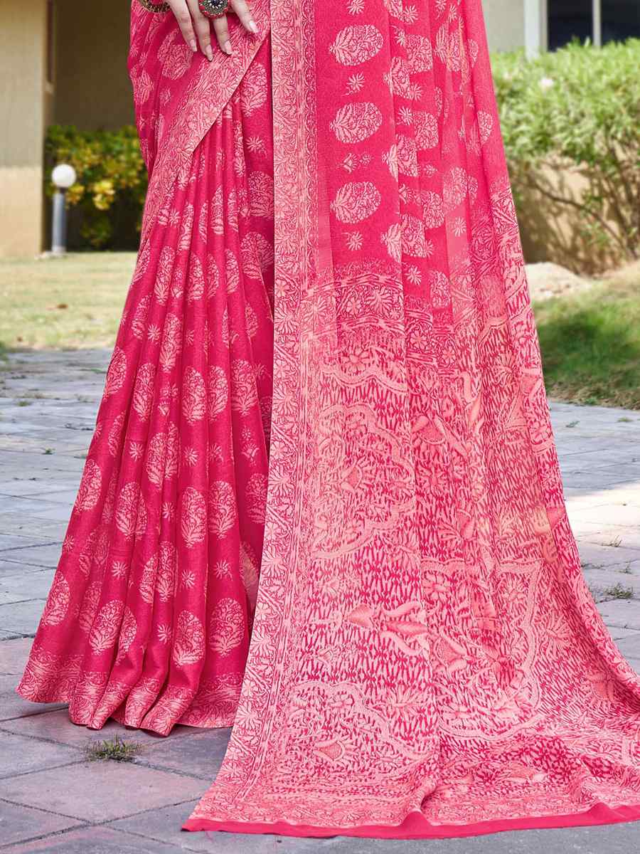 Peach Georgette Printed Casual Festival Contemporary Saree