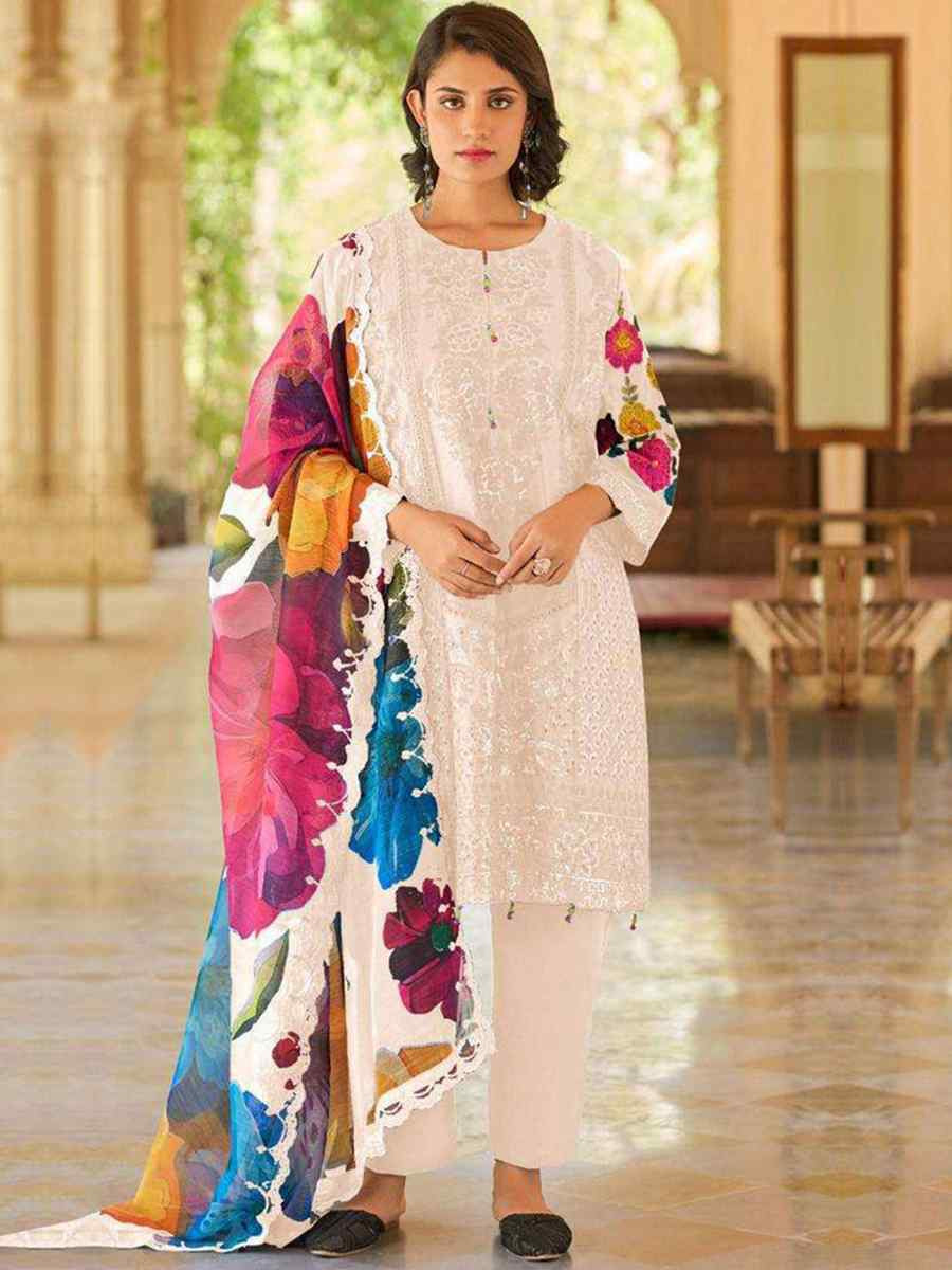 Peach Heavy Cotton Embroidered Festival Casual Pant Ready Salwar Kameez