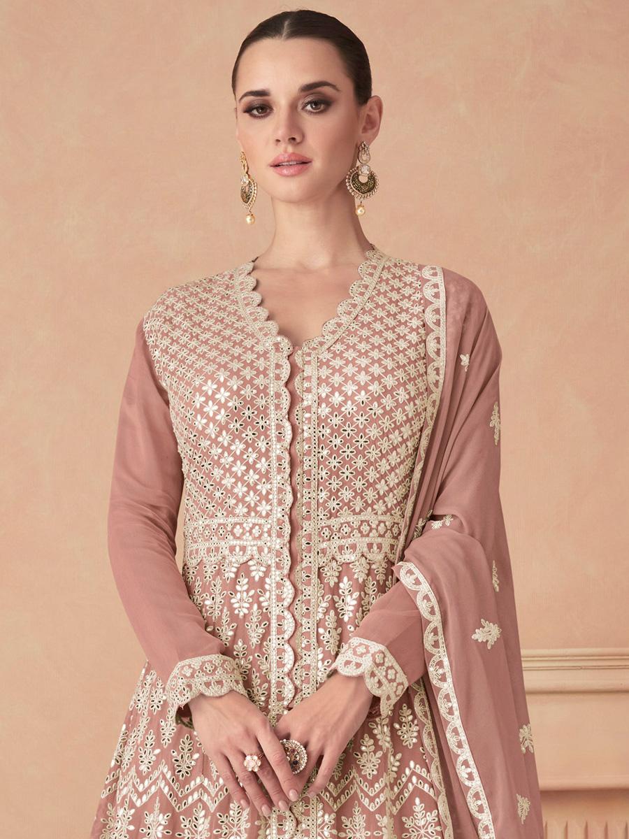 Peach Heavy Faux Georgette Embroidered Festival Wedding Anarkali Salwar Kameez