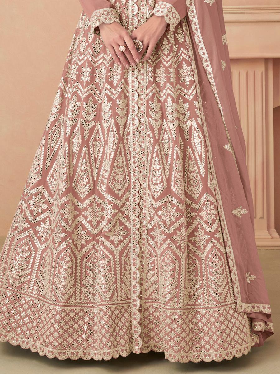 Peach Heavy Faux Georgette Embroidered Festival Wedding Anarkali Salwar Kameez