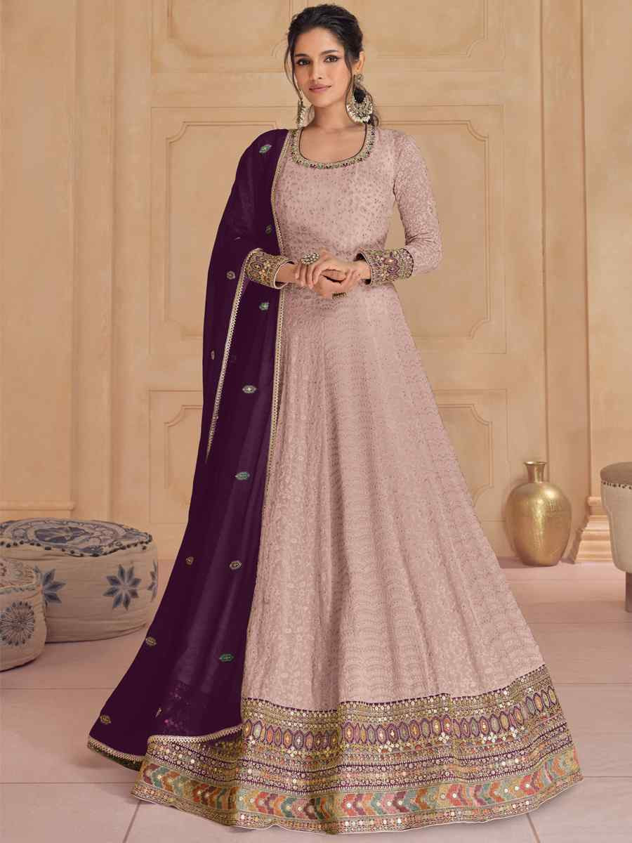 Peach Heavy Faux Georgette Embroidered Festival Wedding Anarkali Salwar Kameez