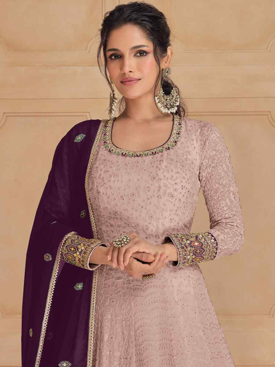 Peach Heavy Faux Georgette Embroidered Festival Wedding Anarkali Salwar Kameez