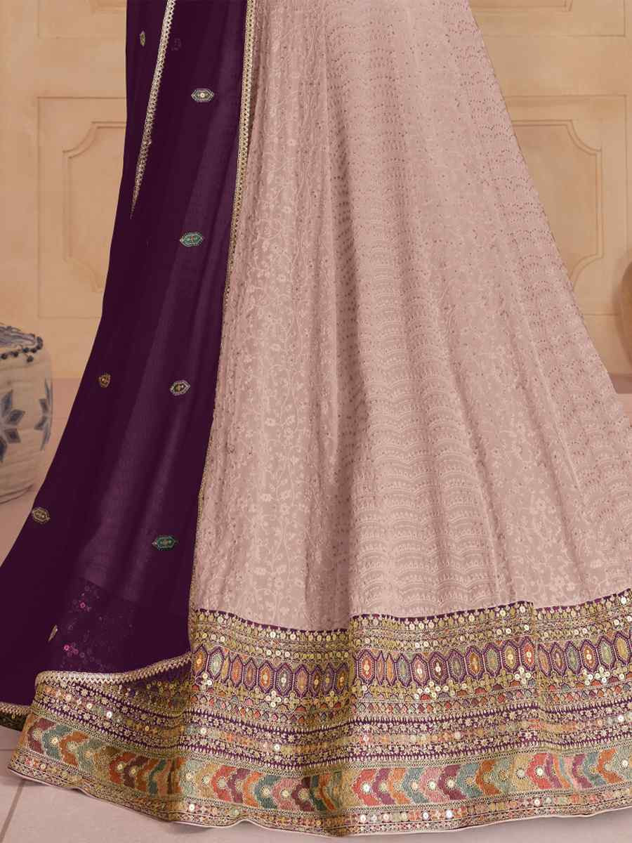 Peach Heavy Faux Georgette Embroidered Festival Wedding Anarkali Salwar Kameez