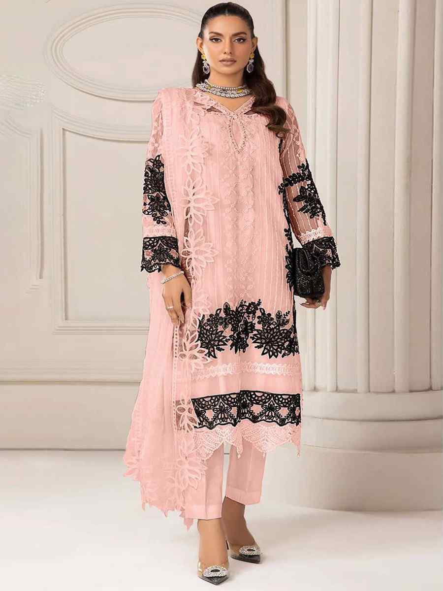 Peach Heavy Fuax Georgette Embroidered Festival Wedding Pant Salwar Kameez