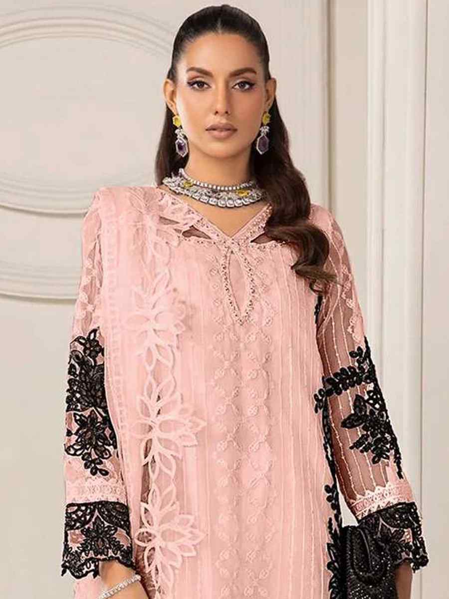 Peach Heavy Fuax Georgette Embroidered Festival Wedding Pant Salwar Kameez