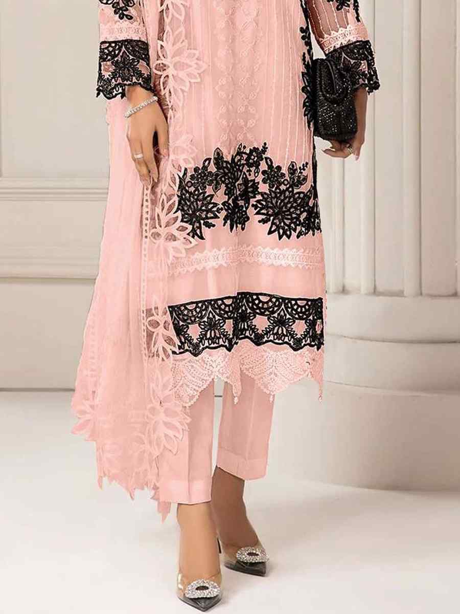 Peach Heavy Fuax Georgette Embroidered Festival Wedding Pant Salwar Kameez