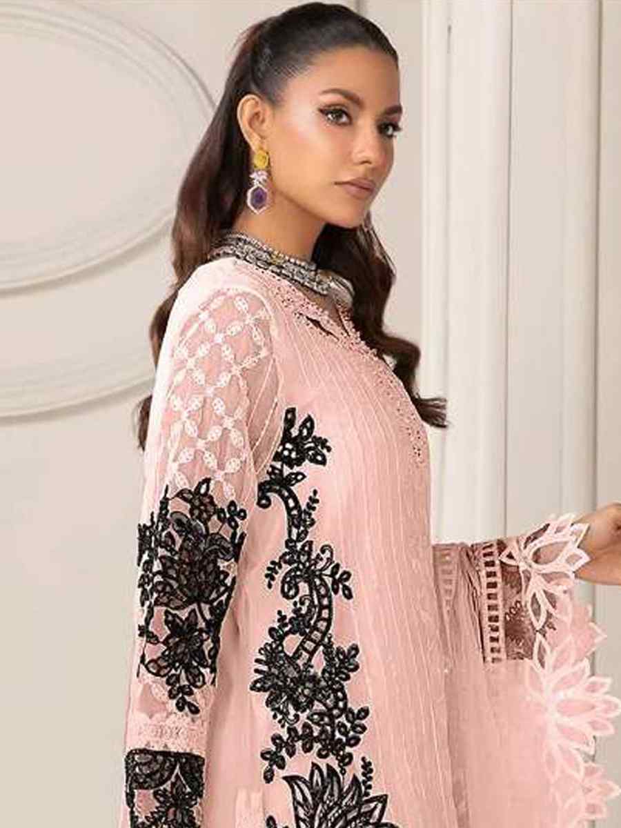 Peach Heavy Fuax Georgette Embroidered Festival Wedding Pant Salwar Kameez