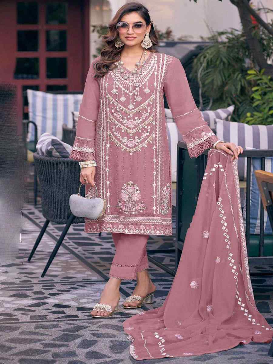 Peach Heavy Fuax Georgette Embroidered Festival Wedding Pant Salwar Kameez