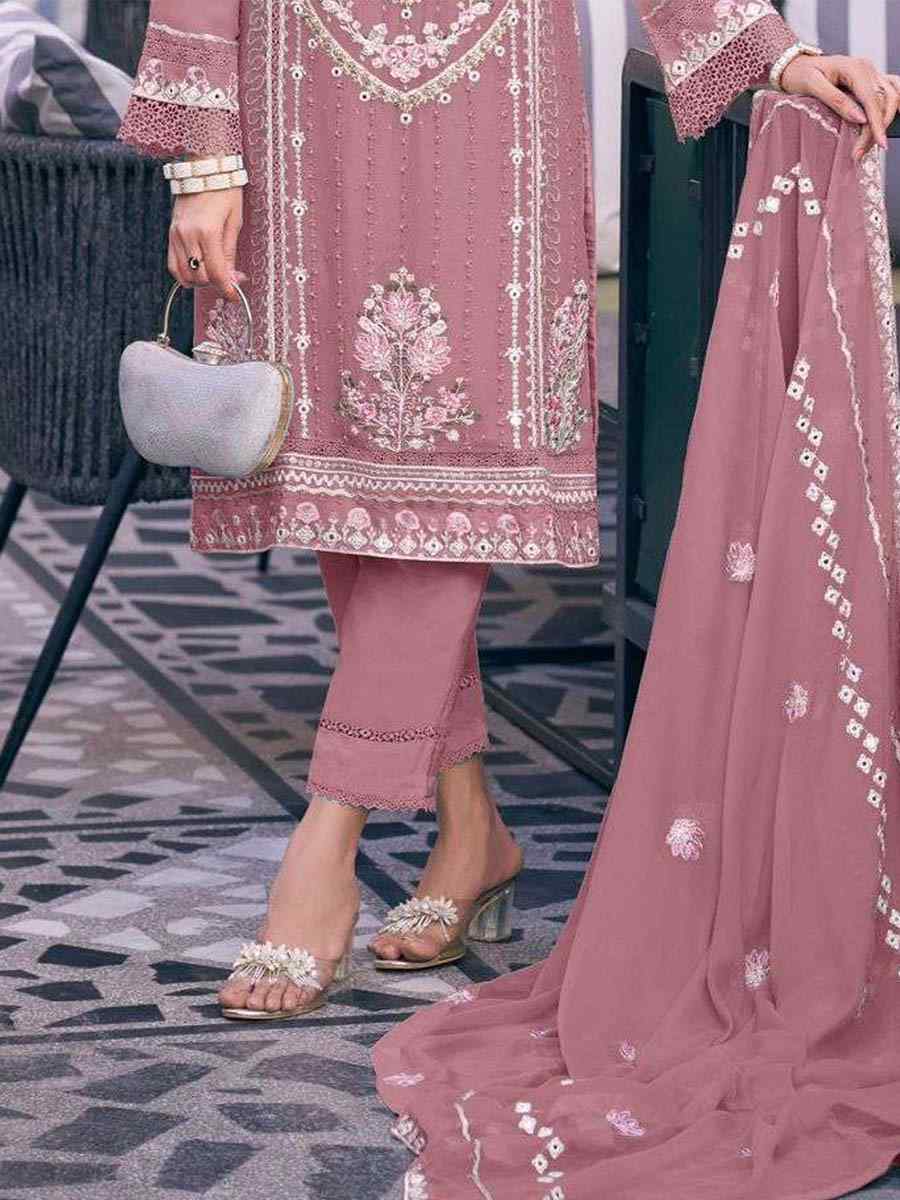 Peach Heavy Fuax Georgette Embroidered Festival Wedding Pant Salwar Kameez