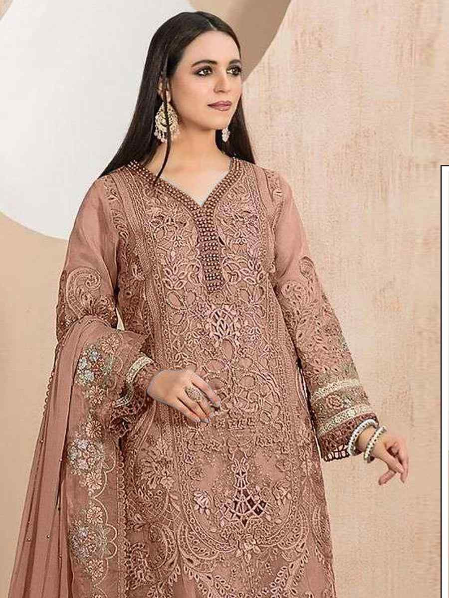 Peach Heavy Organza Embroidered Festival Casual Pant Salwar Kameez