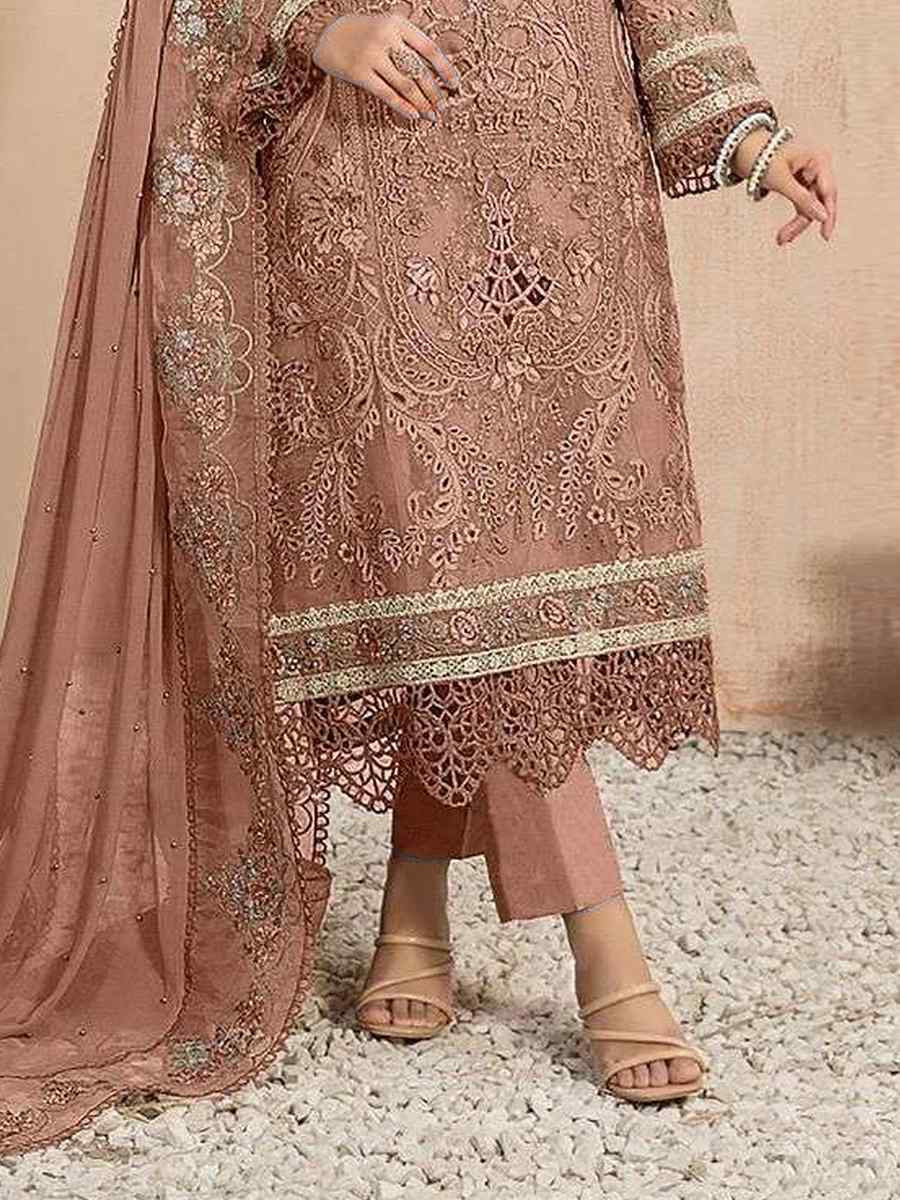 Peach Heavy Organza Embroidered Festival Casual Pant Salwar Kameez