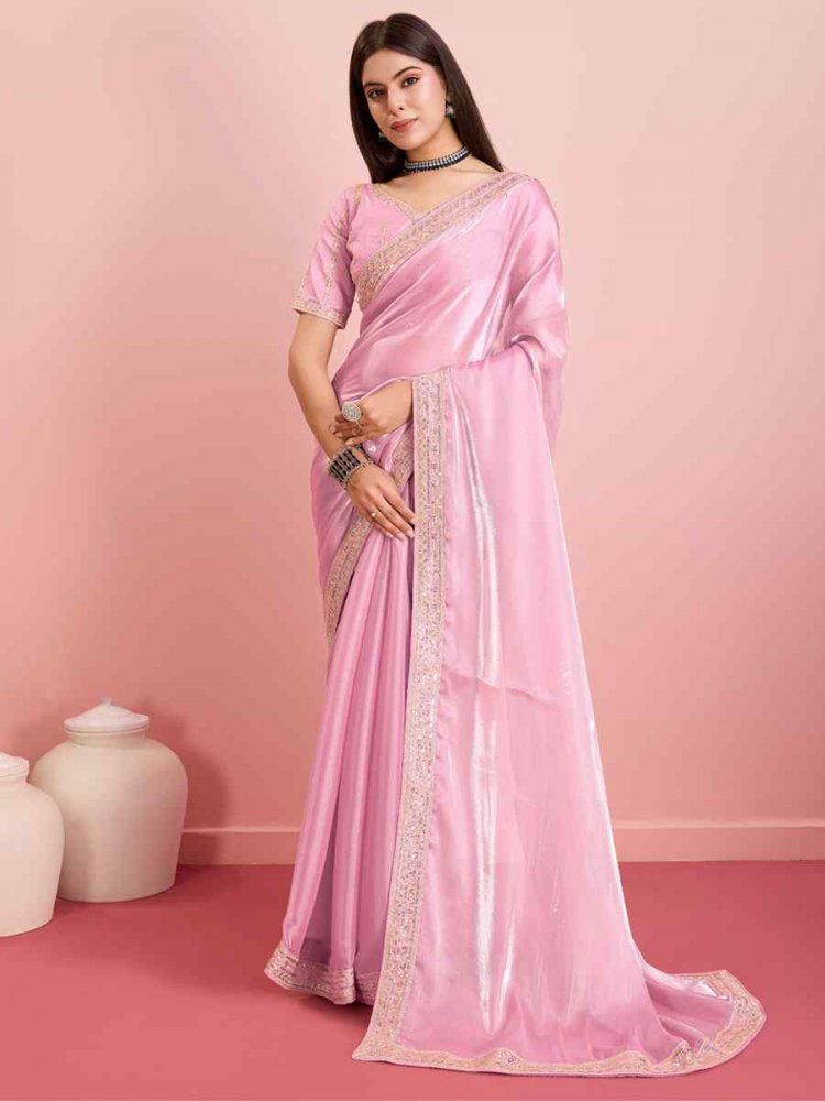 Peach Jimmy Choo Embroidered Party Festival Classic Style Saree