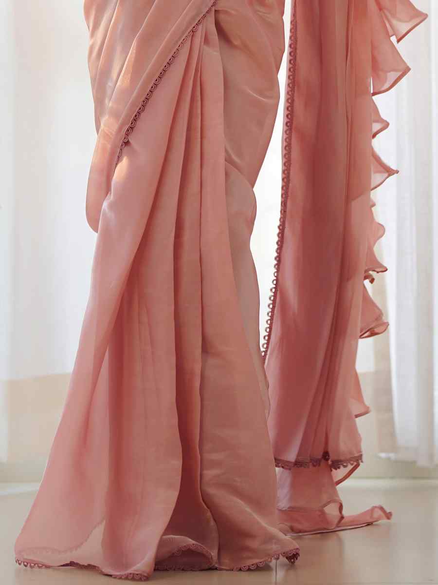 Peach Jimmy Choo Organza Handwoven Festival Party Classic Style Saree