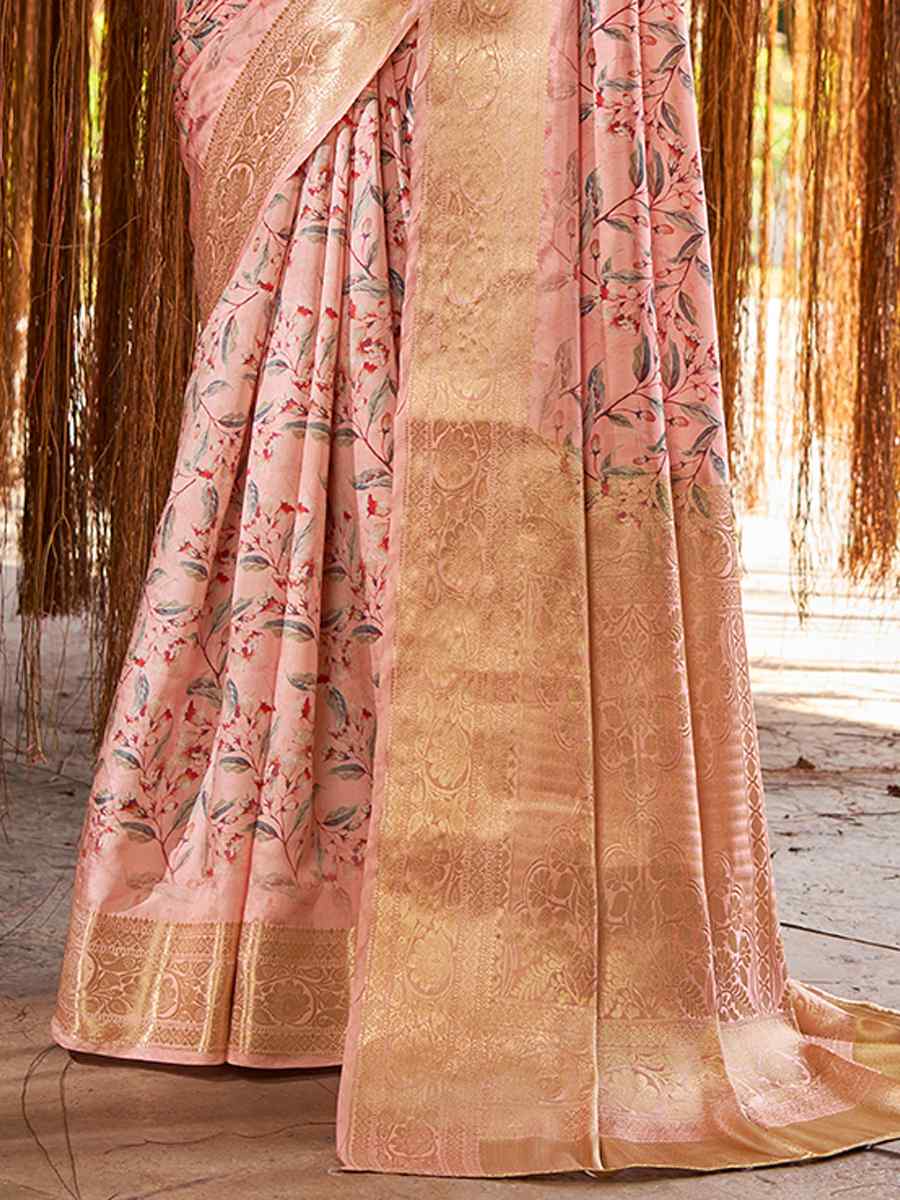 Peach Litchi Jacquard Printed Festival Casual Classic Style Saree