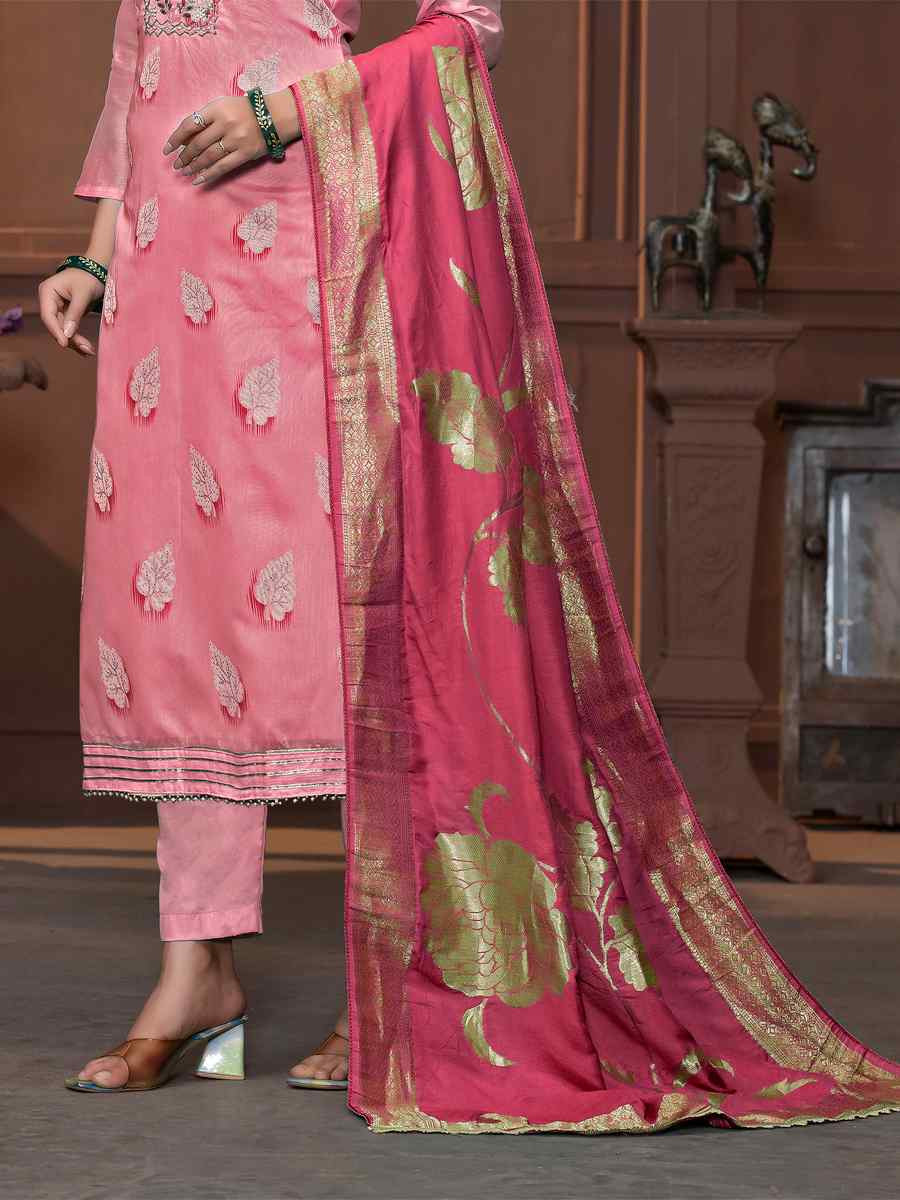 Peach Modal Cotton Embroidered Casual Festival Pant Salwar Kameez