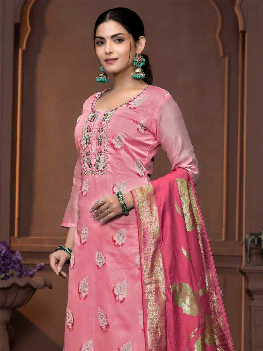 Peach Modal Cotton Embroidered Casual Festival Pant Salwar Kameez