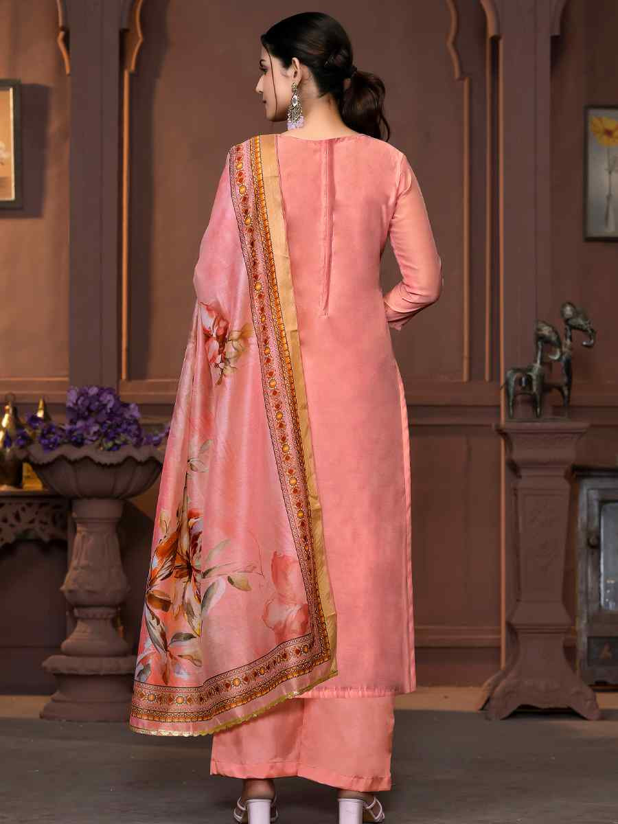 Peach Modal Cotton Embroidered Casual Festival Pant Salwar Kameez