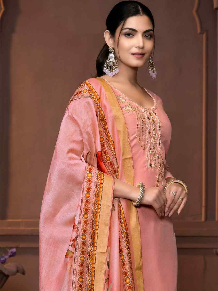 Peach Modal Cotton Embroidered Casual Festival Pant Salwar Kameez