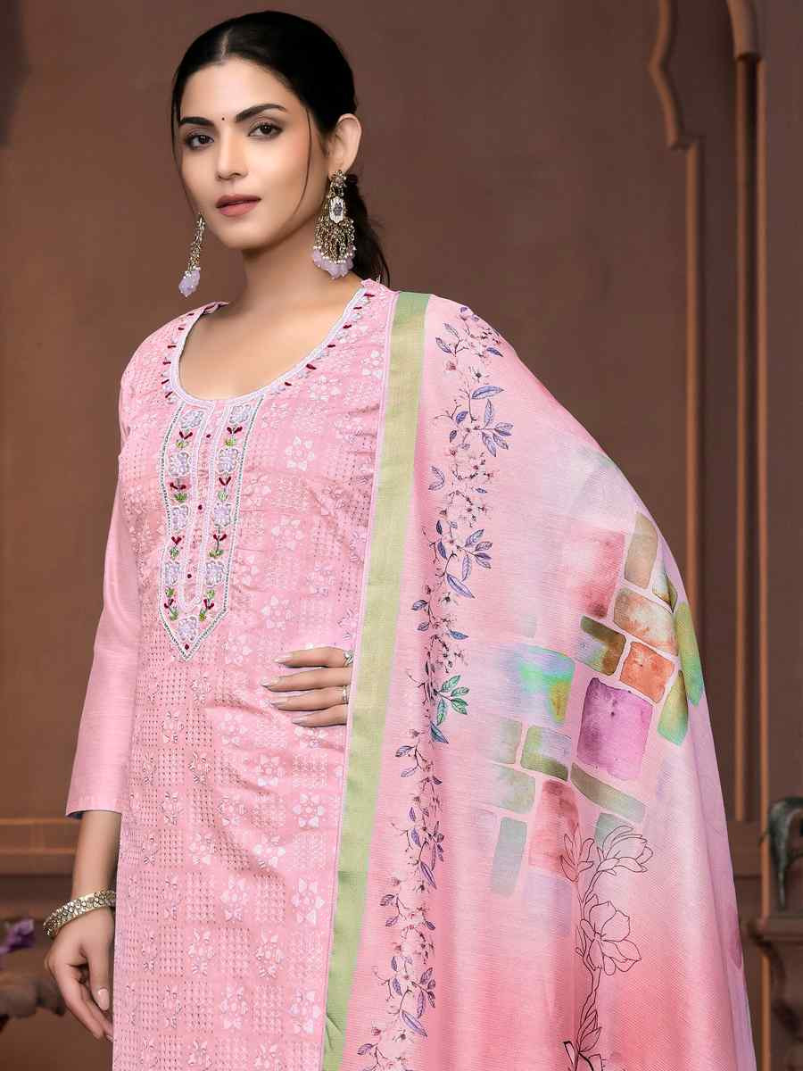 Peach Muslin Cotton Embroidered Casual Festival Pant Salwar Kameez