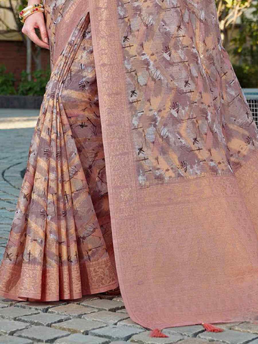 Peach Organza Handwoven Festival Wedding Heavy Border Saree