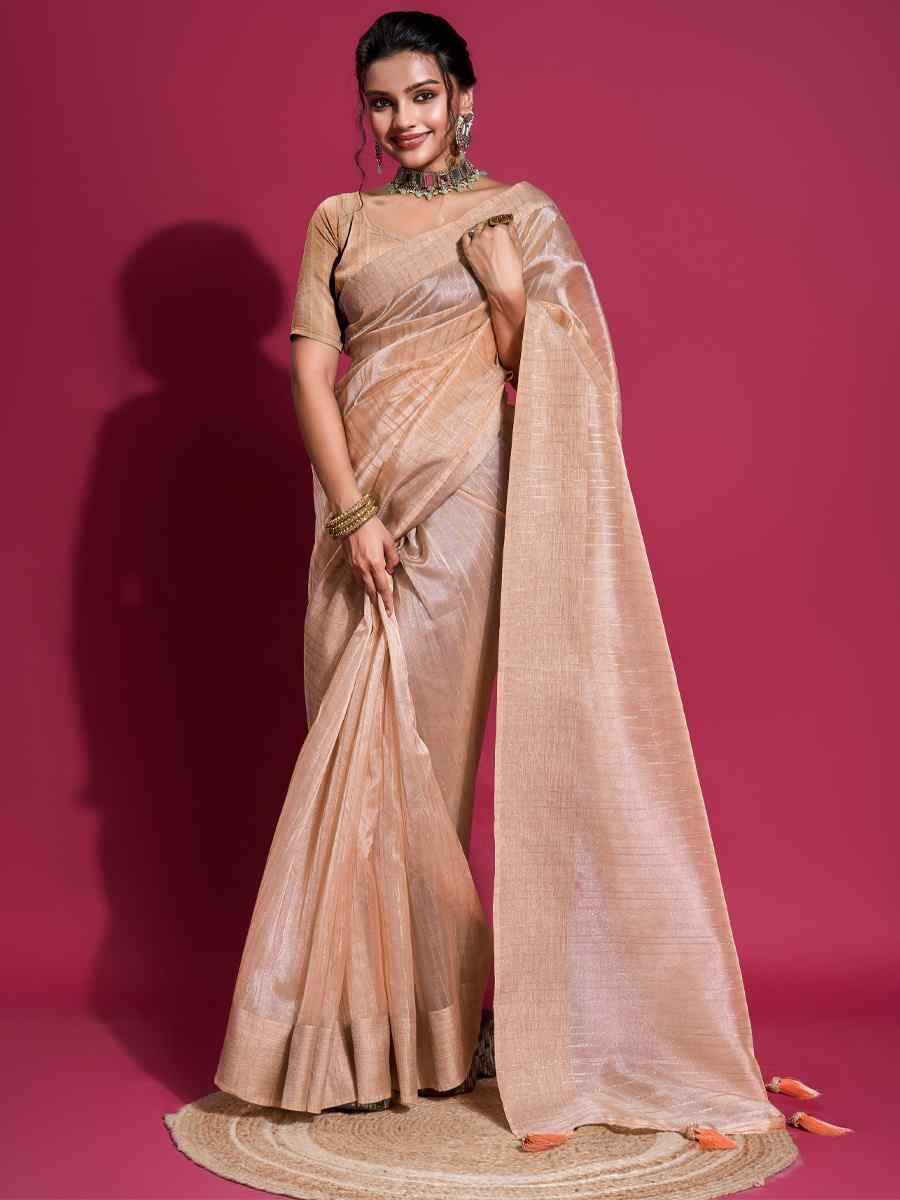 Peach Organza Handwoven Festival Wedding Heavy Border Saree