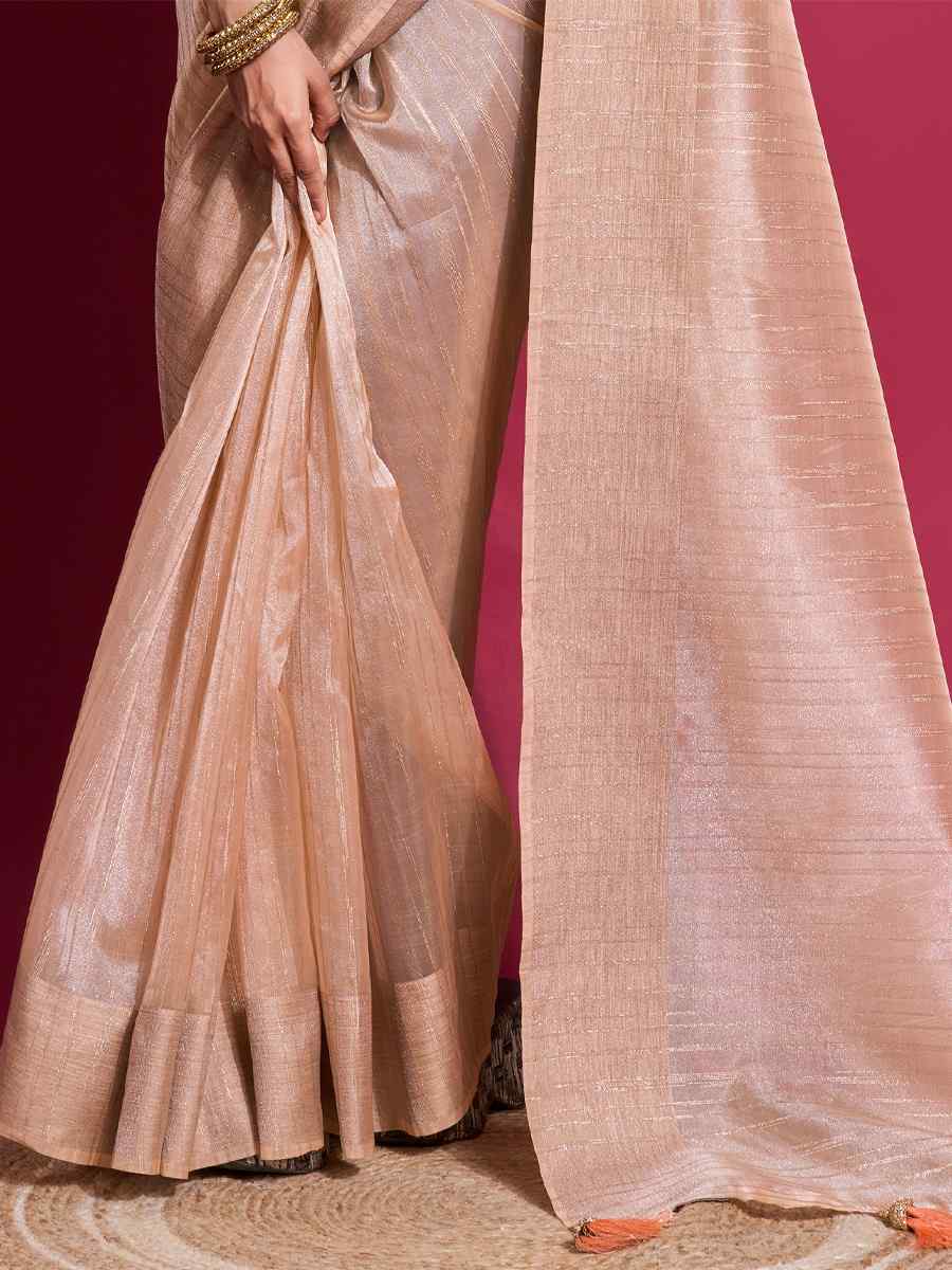 Peach Organza Handwoven Festival Wedding Heavy Border Saree