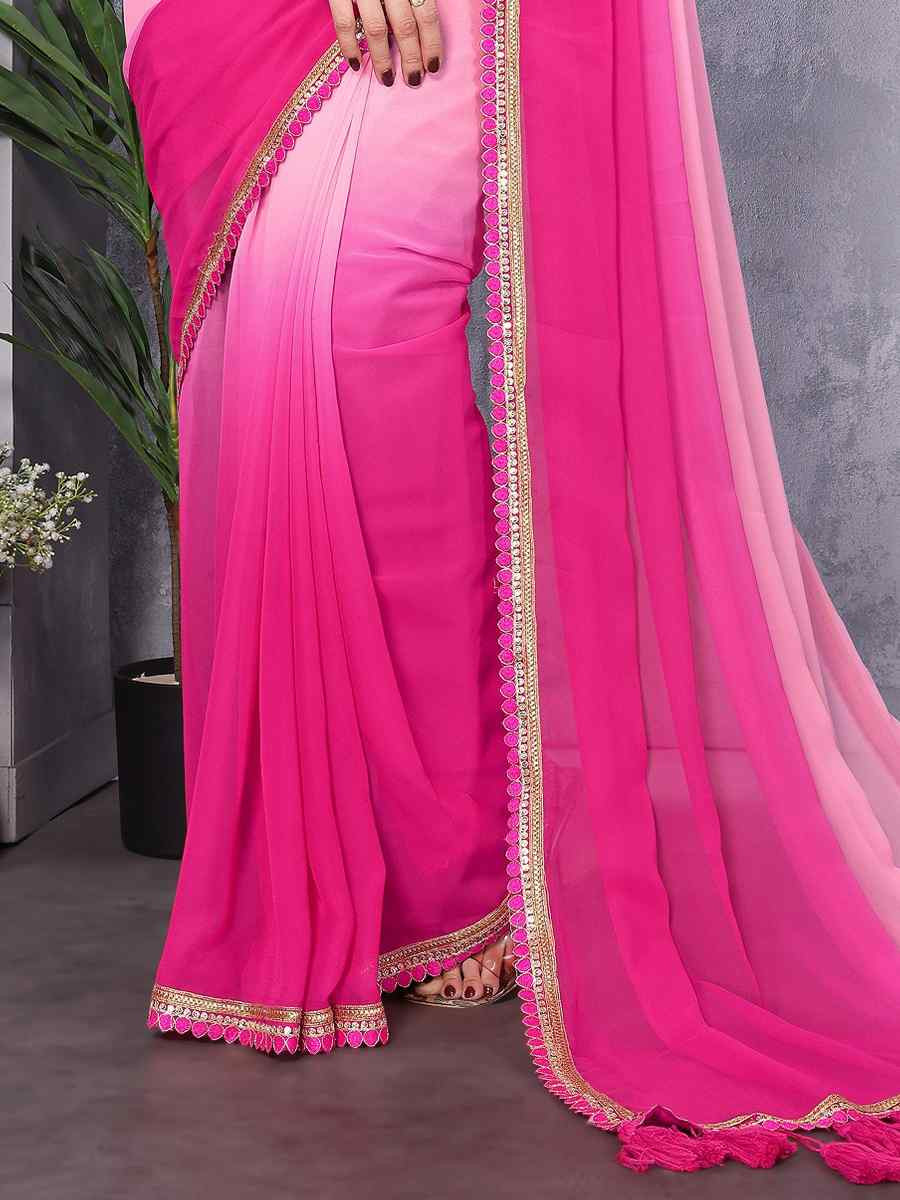 Peach Pink Faux Georgette Printed Casual Festival Classic Style Saree