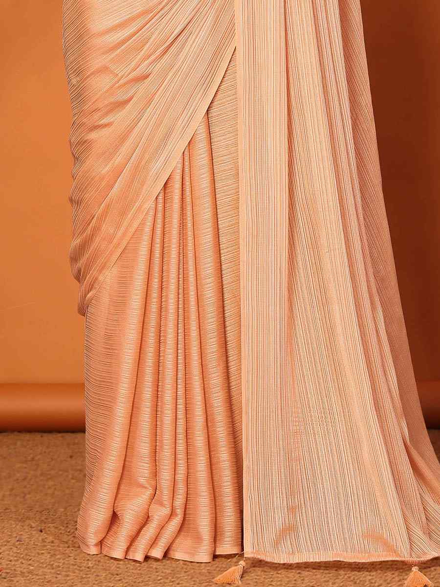 Peach Polyester Silk Handwoven Festival Casual Classic Style Saree