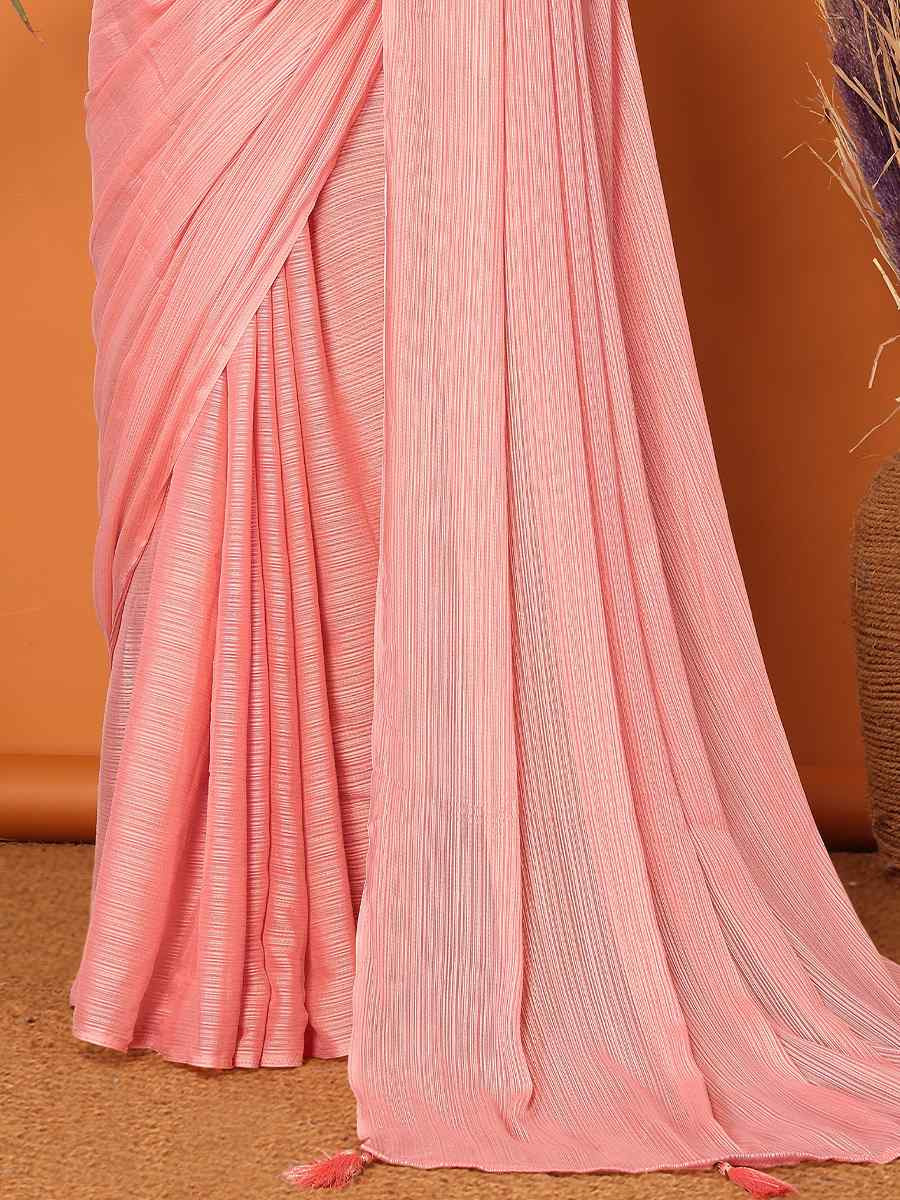 Peach Polyster Printed Festival Party Contemporary Saree