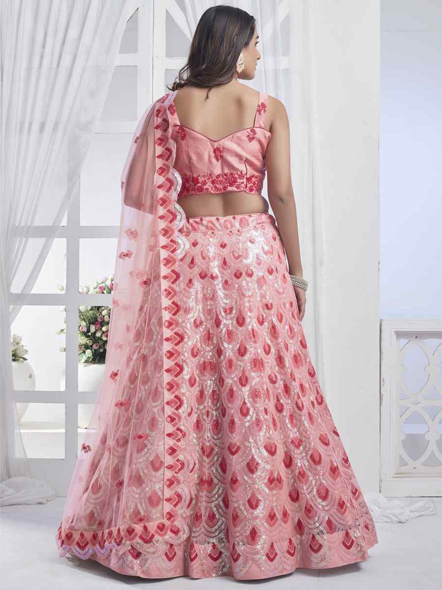 Peach Premium Net Embroidered Bridesmaid Wedding Heavy Border Lehenga Choli